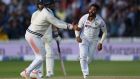  Mohammed Siraj of India  celebrates the wicket of England’s Jos Buttler  with KL Rahul during the fifth day of the second Test at Lord’s. Photograph: Mike Hewitt/Getty Images