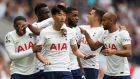  Son Heung-min celebrates with his team-mates after scoring the winning goal against Manchester City on Sunday. Photograph: James Williamson/AMA/Getty Images