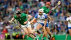 Limerick captain  Declan Hannon  in action against Waterford’s Dessie Hutchinson during the All-Ireland hurling semi-final at Croke Park. Photograph: Ryan Byrne/Inpho