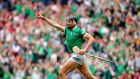Limerick’s Gearóid Hegarty celebrates scoring his side’s third goal during the victory over Cork in the All-Ireland final at Croke Park. Photograph: Ryan Byrne/Inpho 
