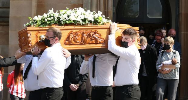 The coffin of Samantha Willis is taken from St Columb’s Church, Derry. Photograph: Liam McBurney/PA Wire 