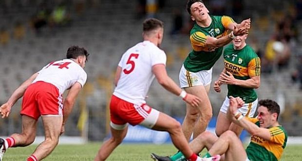 Kerry’s David Clifford passes to set up the fifth goal during their meeting against Tyrone in the league in June. File Photograph: James Crombie/Inpho