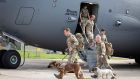 British military personnel returning to RAF Brize Norton in Oxfordshire on one of the final UK  flights out of Afghanistan. Photograph: British ministry of defence 