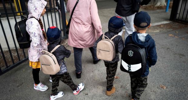 Children on their  first day of  school in Toulouse, southwestern France. The country has seen  a resurgence in Covid cases. Photograph:  Lionel Bonaventure/AFP via Getty Images