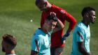 Cristiano Ronaldo during Portugal training in Lisbon on Tuesday. If he scores against the Republic of Ireland  on Wednesday he will become the leading scorer in the history of international football. Photograph: Rodrigo Antunes/EPA