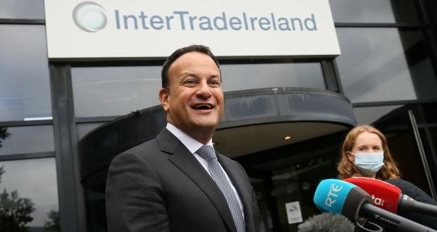 Tánaiste Leo Varadkar speaks to the media during a visit to InterTradeIreland’s offices in Newry, Co Down. Photograph: Brian Lawless/PA Wire