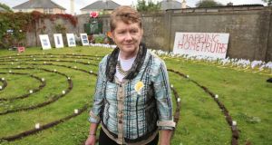 Catherine Corless at the site of the former Tuam mother and baby home in 2019. Photograph: Joe O’Shaughnessy