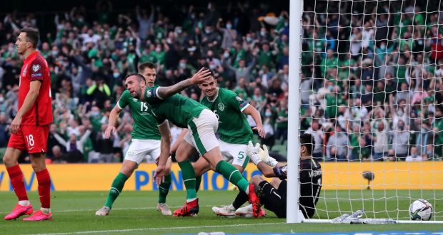 Republic of Ireland’s Shane Duffy scored a late equaliser against Azerbaijan at the Aviva Stadium. Niall Carson/PA