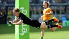 Jordie Barrett dives to score for the All Blacks in their latest win over Australia. Photograph: Trevor Collens/Getty/AFP