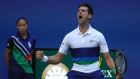 Novak Djokovic celebrates his win over Kei Nishikori in New York. Photograph: Kena Betancur/Getty/AFP