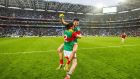 Padraig O’Hora and Enda Hession celebrate Mayo’s extra-time win over Dublin. Photograph: James Crombie/Inpho