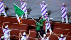  Team Ireland’s Katie George Dunlevy and Eve McCrystal carry the Irish Tricolour at the closing ceremony of the 2020 Tokyo Paralympic Games. Photograph: Tommy Dickson/Inpho