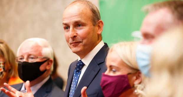   Taoiseach Micheál Martin at the Fianna Fáil  meeting last night, at the Slieve Russell Hotel in Co Cavan, where he heard some strong criticism of his performance. Photograph: Conor McCabe/PA Wire