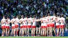 Tyrone stand for the national anthem before the All-Ireland semi-final against Kerry. Photo: Laszlo Geczo/Inpho
