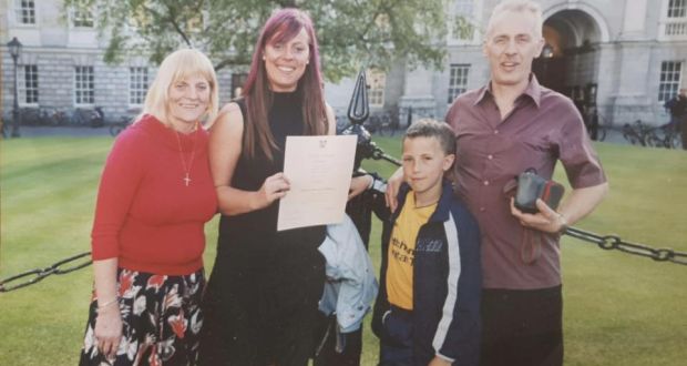 Katriona on her graduation day from the Trinity Access Programme in 2003 with her parents Tilly and Tony O’Sullivan and son John.