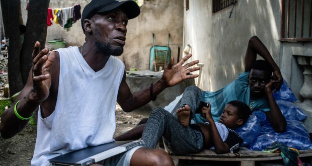 Nicodeme Vyles at his sister’s home in Port-au-Prince, Haiti on Monday. Photograph: Federico Rios/New York Times