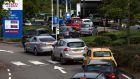  Vehicles queue to fill up at a  petrol station in Camberley, west of London. Photograph: Getty Images