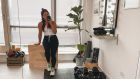 Nadia El Ferdaoussi in her home gym in her Dublin apartment
