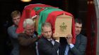 The coffin of Paddy Prendergast leaves St John’s church in Tralee, Co Kerry, on Wednesday morning. Photograph: Don MacMonagle