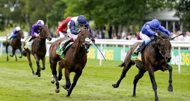William Buick aboard Native Trail (right, in Godolphin blue livery) wins the bet365 Superlative Stakes at Newmarket last July. File photograph: Getty 
