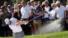 Jon Rahm hitting from a sand trap during the first round of the Acciona Open Espana  in Madrid. Photograph: EPA/Mariscal