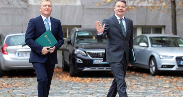 Minister for Public Expenditure  Michael McGrath and Minister for Finance Paschal Donohoe  arrive at Government Buildings in Dublin. Photograph: AFP via Getty Images