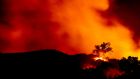 The Alisal Fire burns in the canyons near Goleta, east of Santa Barbara, California. Photograph: Etienne Laurent/EPA