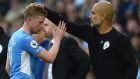 Manchester City’s  Kevin De Bruyne said that with the club playing in four competitions and mostly going far in them, selection is ‘a tough ask sometimes’. Photograph: Getty 