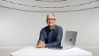  Apple chief executive Tim Cook  with the new MacBook Pro during an online event unveiling new products at Apple Park in Cupertino, California, on Monday.  Photograph: Apple Inc/AFP via Getty Images