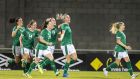Louise Quinn (second from right) celebrates with her Ireland team-mates after scoring her side’s third goal in the friendly international against Australia at Tallaght Stadium. Photograph: Tim Clayton/Corbis via Getty Images