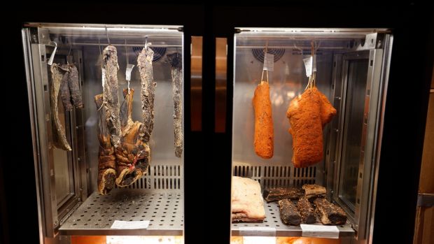 The cold cuts are aged with blocks of Himalayan salt in a dry aging refrigerator.  Photography: Alan Betson