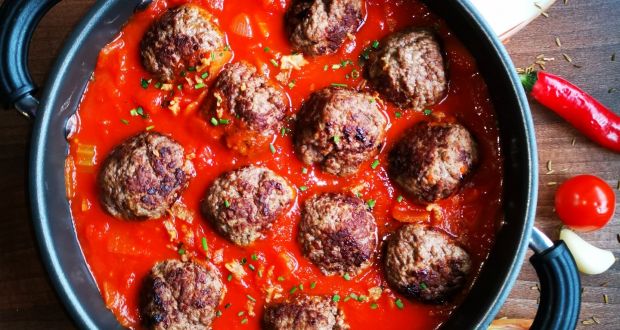 Castlemine lamb meatballs with tomato and chilli butter sauce