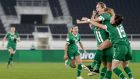 Ireland celebrate after Megan Connolly scored their opening goal against Finland. Photograph: Kalle Parkkinen/Inpho