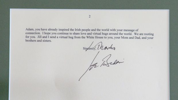 A letter from the US president Joe Biden to Adam and David King. Photograph: Daragh Mc Sweeney/ Provision