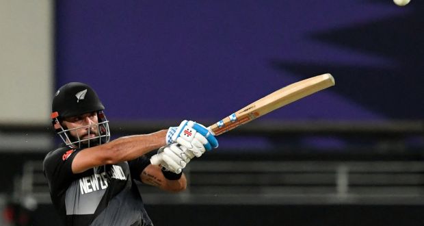 New Zealand’s Daryl Mitchell plays a shot during the Twenty20 World Cup  match against  India  at the Dubai International Cricket Stadium. Photograph: Aamir Qureshi/AFP via Getty Images