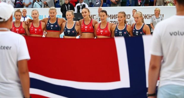 The Norwegian beach handball team was fined for wearing clothing similar to their male counterparts. Photograph:  Ilnar Tukhbatov/Getty Images