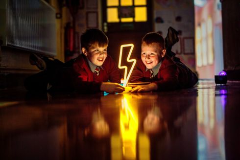 LIGHTNING STRIKES: Charlie Considine (9) and Alex Wilkinson (10), at the Monastery School, Tipperary town, for the launch of Tipperary Festival of Science for Science Week, run by Mary Immaculate College, and running from November 8th to 12th. Photograph: Brian Arthur
