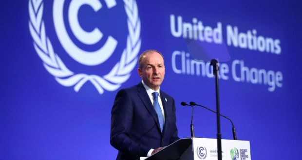 Taoiseach Micheál Martin speaking during the Cop26 summit in Glasgow on Tuesday. Photograph: Hannah McKay/PA Wire