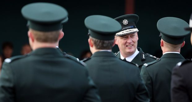PSNI chief constable George Hamilton during the graduation ceremony of  new police officers. Dr Jonny Byrne, a criminologist at Ulster University, says the PSNI is now ‘the visible symbolism of the new Northern Ireland’ and ‘one of the biggest successes of the peace process’. Photograph: Paul Faith/PA