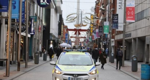 A Garda car on Henry Street in Dublin ahead of Christmas in 2020. Photograph: Brian Lawless/PA Wire