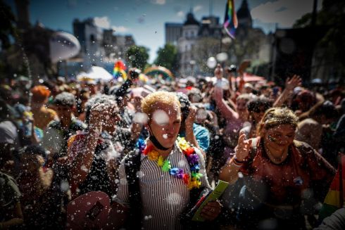 FUN AND FROLICS: Thousands of people participate in the 30th annual LGBTIQ+ pride parade in Buenos Aires, Argentina, after the event was held online last year due to Covid-19. Photograph: Juan Ignacio Roncoroni/EPA