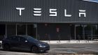 Frankfurt-listed shares of electric vehicle-maker Tesla dropped 3.5% on Monday. Photograph: Mark Felix/Bloomberg