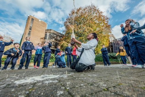 ROCKET SCIENCE: Scientist Lucretia Hardiman performs a "rocket launch" experiment at the Planet Science Kidz Rocket Launch Workshop at the University of Limerick, for Limerick's Festival of Science, as part of Science Week. Photograph: Brian Arthur
