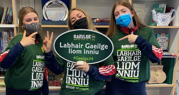 Students at Presentation School, Wexford, where 400 students are taking part in this year’s #Gaeilge24. 