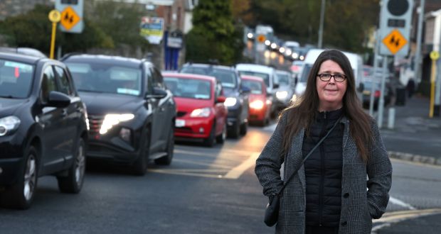  Cllr Joanna Tuffy, with traffic congestion in Lucan Village, Lucan, Photograph: Dara Mac Dónaill / The Irish Times