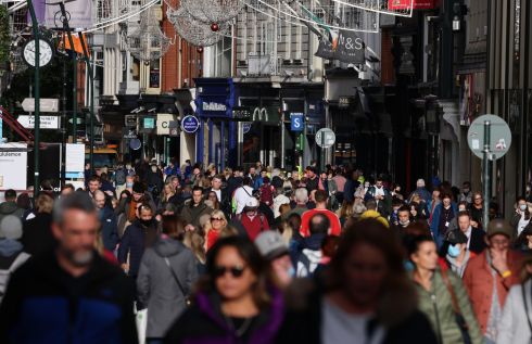 CALM BEFORE THE STORM? A busy Grafton Street in Dublin with a myriad of shoppers, before the festive shopping season gets into its stride. Photograph: Dara Mac Dónaill
