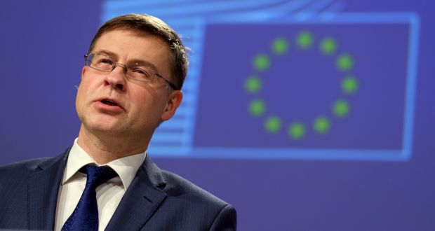 European Commission vice-president Valdis Dombrovskis:  he said measures to cushion the blow of the pandemic and to ramp up vaccinations across the EU have  contributed to a successful recovery across the bloc. Photograph: Thierry Monasse/Bloomberg