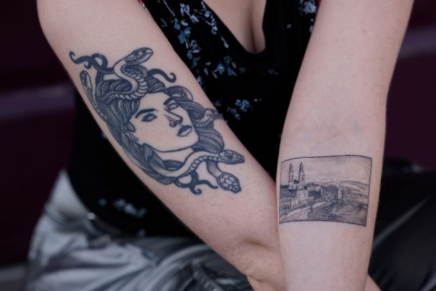 Kate Brayden’s tattoo of a vista in Vienna. Photograph: Alan Betson
