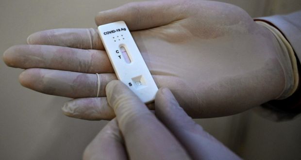 A rapid antigen test for Covid-19 showing a negative result at a testing centre in a metro station in Moscow on Wednesday. Photograph: Natalia Kolesnikova/AFP via Getty Images