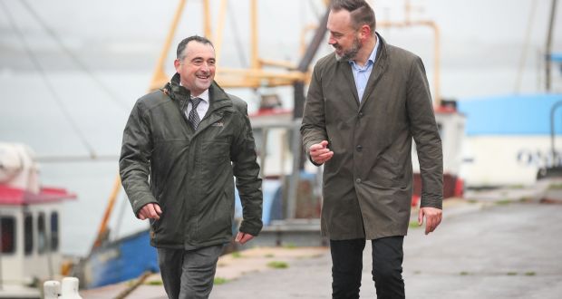 Wicklow County Council cathaoirleach Cllr Shay Cullen with Codling Wind Farm project manager Arno Verbeek at Wicklow Port on Friday.  Photograph: Julien Behal 